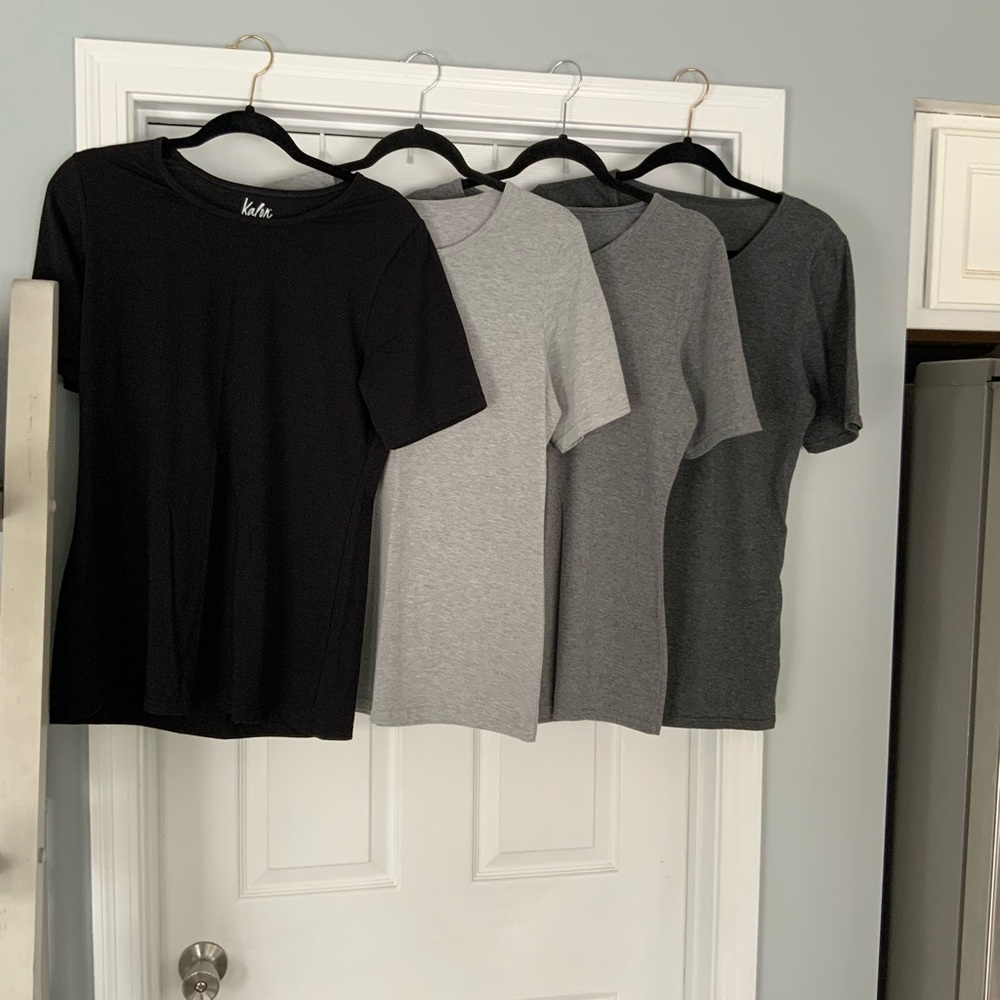 Womens Kalon Shirts - 1 Black, 1 Charcoal, 1 Medium Gray & 1 Light Gray. Large.
